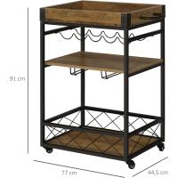 Cocina Móvil Multiusos Barra de Cocina Rústica con 3 Estantes Soporte de Botella y Copas - details 4