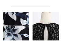Lace patchwork floral print women summer 50s 60s elegant dress - details 13