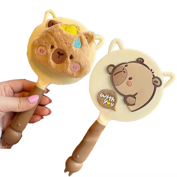Espejo de mano Capybara con Mango antideslizante, espejo de maquillaje ligero y duradero con dibujos animados, agarre cómodo, espejo de tocador resistente al agua - 1