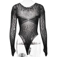 Mameluco Ustado ropa de mujer transparente de manga larga, top, camiseta de diamantes artificiales brillantes, mono de fiesta y club, - details 8