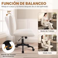 Silla de Oficina sin Reudas, Silla Piernas Cruzadas con Función Mecedora, Silla de Escritorio Ancha para Juegos, Silla de Maquillaje sin Brazos para Casa, Marfil - details 42