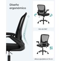 Silla de Oficina, Silla de Escritorio de Malla, Silla Giratoria Ergonómica, Soporte Lumbar, Oscilante, Asiento de 53 cm, Apoyabrazos Abatibles, Negro OBN037BKV2 - details 5