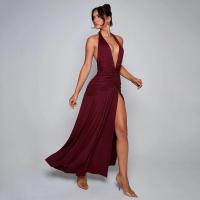 Vestido de noche largo con escote camisola y aberturas laterales pronunciadas con cuello en V, pliegues sin espalda, tejido eam, perfecto para - details 29