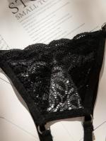 Conjunto de lencería de encaje floral erótico, sujetador abierto transparente y tanga con cadena, lencería sexy y ropa interior - details 11