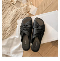 Zapatillas de las mujeres de verano pliegues retorcido fondo plano exterior desgaste sandalias versátil cabeza cuadrada nube media arrastre - details 40