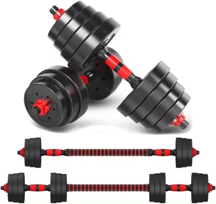 Mancuernas 2 en 1 10,15,20,30,40 y 50kg con Barra Recta Discos Ajustables Recubiertos - 1