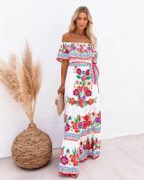 Nuevo vestido largo con vuelo y estampado de flores rojas de un hombro para primavera y verano 2025 - details 7