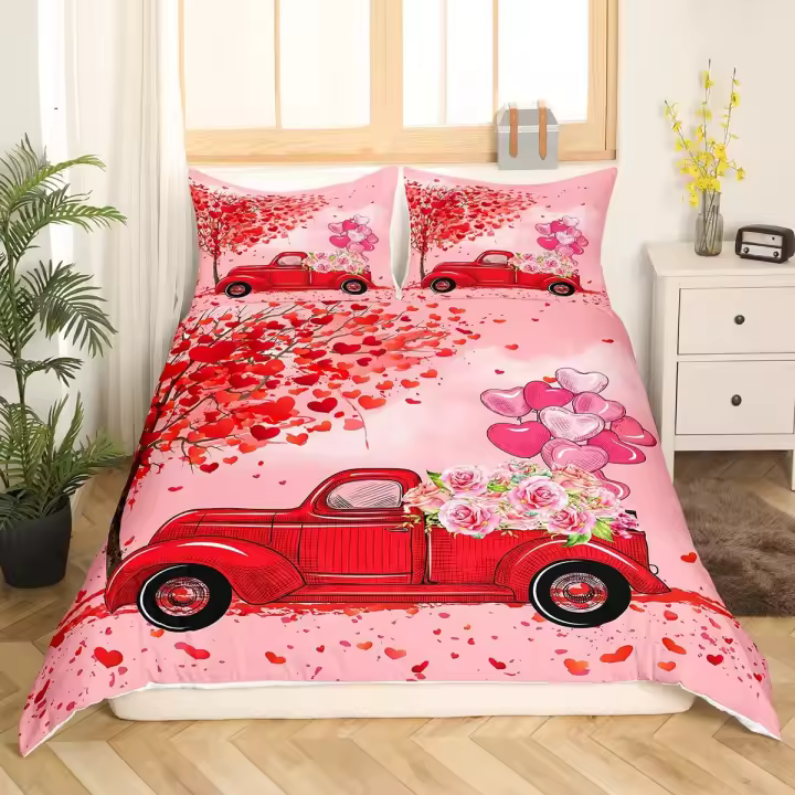 Juego de Ropa de Cama Moderna de Corazón Rojo Romántico Cubierta de Edredón de Poliéster para Pareja Accesorios de Dormitorio para Pareja Feliz - 1