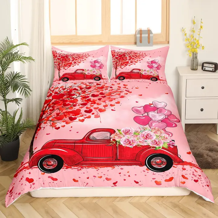 Juego de Ropa de Cama Moderna de Corazón Rojo Romántico Cubierta de Edredón de Poliéster para Pareja Accesorios de Dormitorio para Pareja Feliz - 1