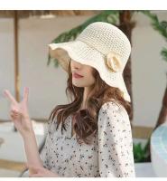Negro Primavera Verano coreano playa paja wer ocio protección solar pescador sombrero de cubo para mujeres gorras de Panamá - details 8
