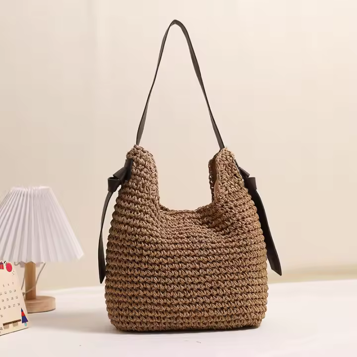Bolso de Paja Tejido Bolso de Playa de Vacaciones para Mujeres Bolso de Hombro Casual - 1