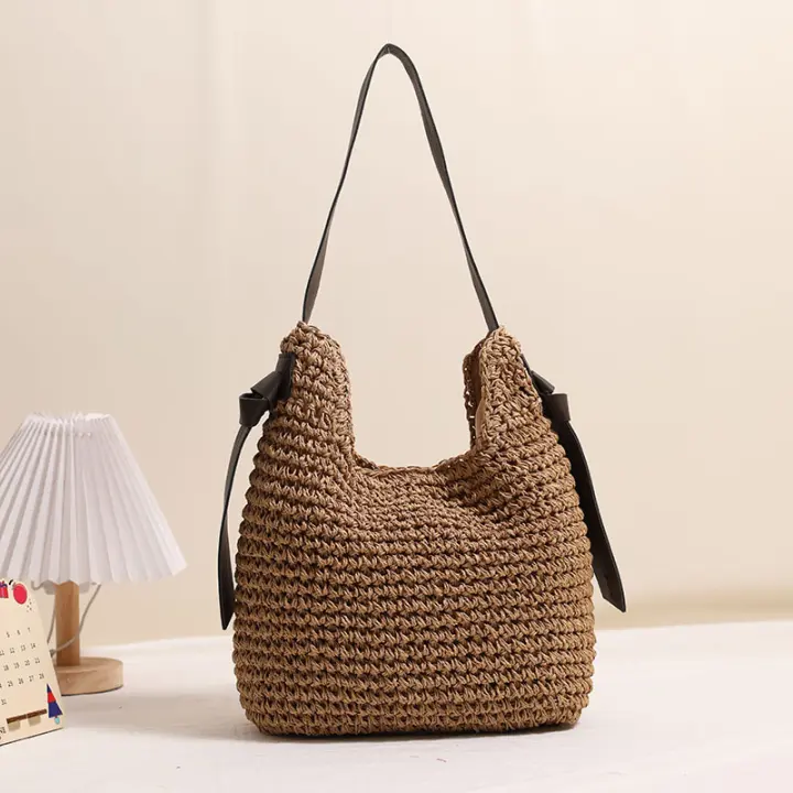 Bolso de Paja Tejido Bolso de Playa de Vacaciones para Mujeres Bolso de Hombro Casual - 1