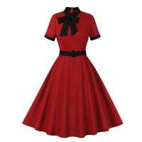 Vestido Largo de Algodón con Cuello de Lazo Vintage 2024 Estilo Hepburn Elegante y Casual con Cinturón Moda de Mujer - details 1