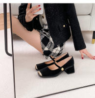 Zapatos Mary Jane franceses de punta cuadrada, individuales, boca ligera, tacón grueso, para mujer, combinación de colores. - details 9