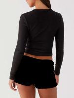 Hirigin-Tops cortos de punto acanalado para mujer, camisa de manga larga con botones delanteros para ropa de calle de club, Grunge estético - details 3
