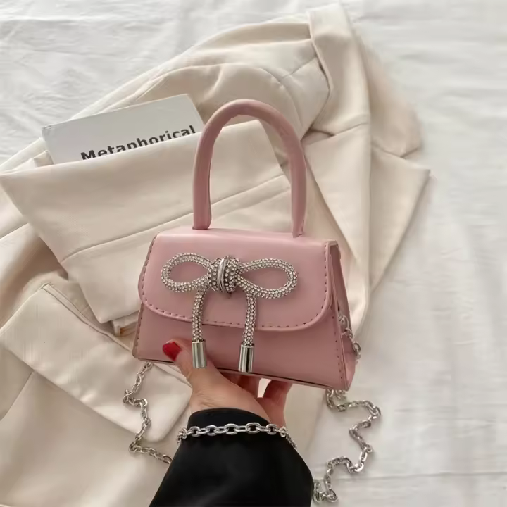 Mini bolsa de hombro con cordones para mujeres, correa de hombro para mujeres, solapa de cuero PU, cadena, moda - 1