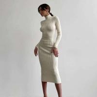 Elegante Vestido Bodycon de Moda Otoñal de Cuello Alto Manga Larga Color Sólido - details 17