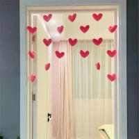 Cortina De Corazón Rosa Para Niñas Decoración De Habitación Cortina Divisoria Con Borlas Y Diamantes Para Sala De Estar Moderna Cortina Translúcida De Poliéster - details 8