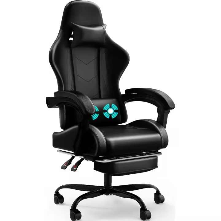 Silla de Juegos Ergónómica Silla de Oficina con Masajeador Carga de 150kg Ajustable Altura - 1