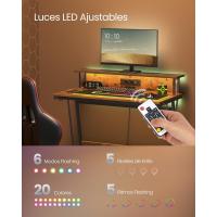 Mesa de Juegos con Luces LED y Enchufes Tamaño 60 x 120 x 76cm Elegancia Rústica Marrón - details 31