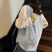 Con cinta de encaje, bolso tejido de Color sólido, bolso de mano, bolso de playa, bolso de playa con agujeros, bolso de hombro hueco de gran capacidad, compras - details 5