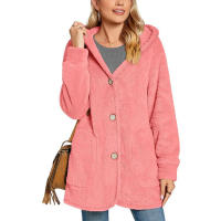 Chaqueta casual con botones de bolsillo y capucha polar para mujer - details 3