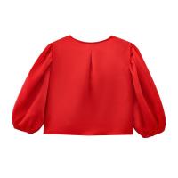 OUWU- Primavera Verano 2025 Mujer Moda Satén Manga Burbuja Arco Corto Top Casual Ajustado Manga Larga Camiseta - details 2