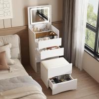 Juego de tocador con espejo rectangular, tocador de maquillaje con 5 cajones, estantes, tocador y taburete acolchado (B blanco/espejo iluminado) - details 21