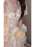 Vestido de princesa fugitiva dulce Súper Hada de estilo francés, novedad de verano para mujer, vestido de pastel con tirantes florales y Nudo de mariposa - details 0