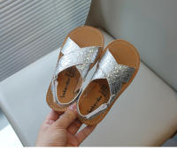 Sandalias de verano para niños y niñas, tela de piel brillante, zapatos de playa para niños, planos, cruzados, correa de tobillo, Ins, caliente - details 10