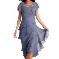 Vestido de fiesta de noche elegante de verano con volantes de Color sólido plisado a la moda Dias Patchwork cuello redondo dobladillo oscilante - details 7