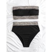 Traje de baño de 2 piezas para mujer, bañador de cintura alta con Control de barriga y estampado de leopardo, conjunto de Bikini con curvas, ropa de baño 2023 - details 3