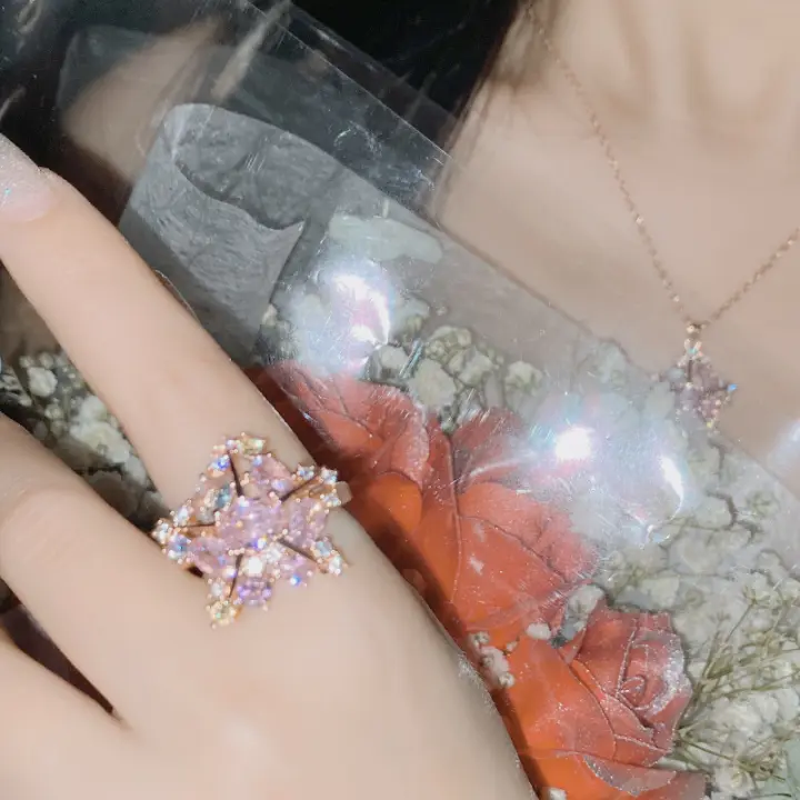 Conjunto de Deseo de Estrella de Tiro Original Plateado de 18k, Micro-Inladado con Circonio, Anillo de Galaxia Brillante Joyería de Nicho - 1