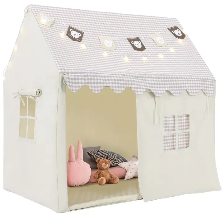 Carpa de Juegos para Niños Casa de Juegos con Alfombra, Luces, Bandera y Ventanas - 1