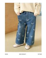 Pantalones para niños 2025, Otoño Invierno, nuevos pantalones vaqueros con estampado coreano con lazos para niña, pantalones vaqueros rectos - details 1