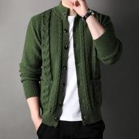 Suéter de punto con cárdigan informal de manga larga a la moda cálida de lana gruesa a cuadros con diamantes para hombre - details 13