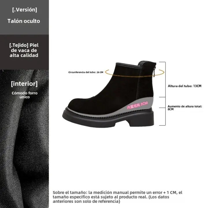 Nuevo aumento de altura interior Chelsea terciopelo simple versátil cuero mate versátil botas de mujer - 1