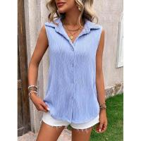 Camisa y blusa de verano sin mangas con botones sueltos de Color sólido para mujer, Tops femeninos 2024 - details 19