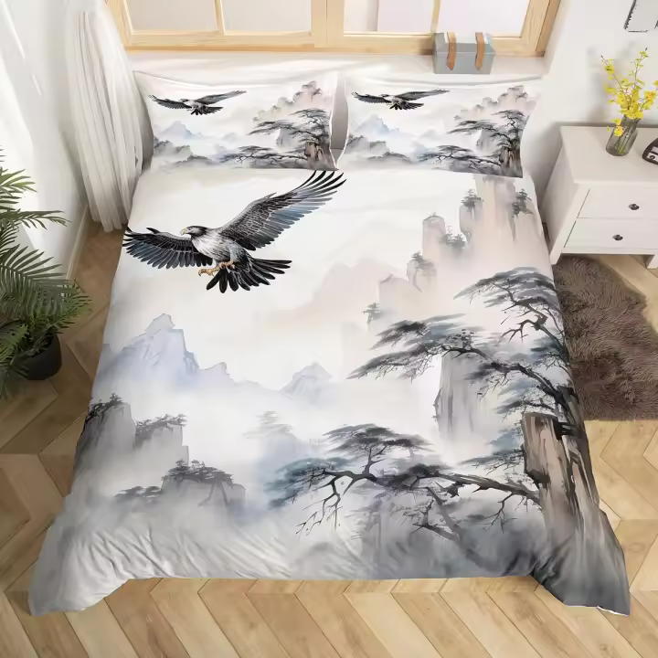 Funda de Edredón de Poliéster Paisaje de Pintura China Natural Juego de Cama de Montaña - 1