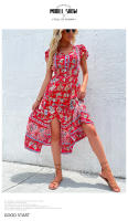 Vestido Boho Floral Vintage Manga Corta, Cuello en V, Vestido de Playa de Verano Bohemio - details 5