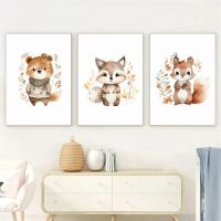 Pósteres artísticos de pared para guardería, pintura en lienzo, imágenes impresas, oso, zorro, ciervo, ardilla, búho, hojas de otoño, decoración del hogar para habitación de bebés y niños - details 2