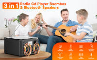Reproductor de CD portátil con altavoces duales, reproductor de CD recargable Bluetooth,Boombox reproductor de CD con Radio FM, reproduce CD/disco MP3/USB/TF, Conector de auriculares, cargador incluido - details 0