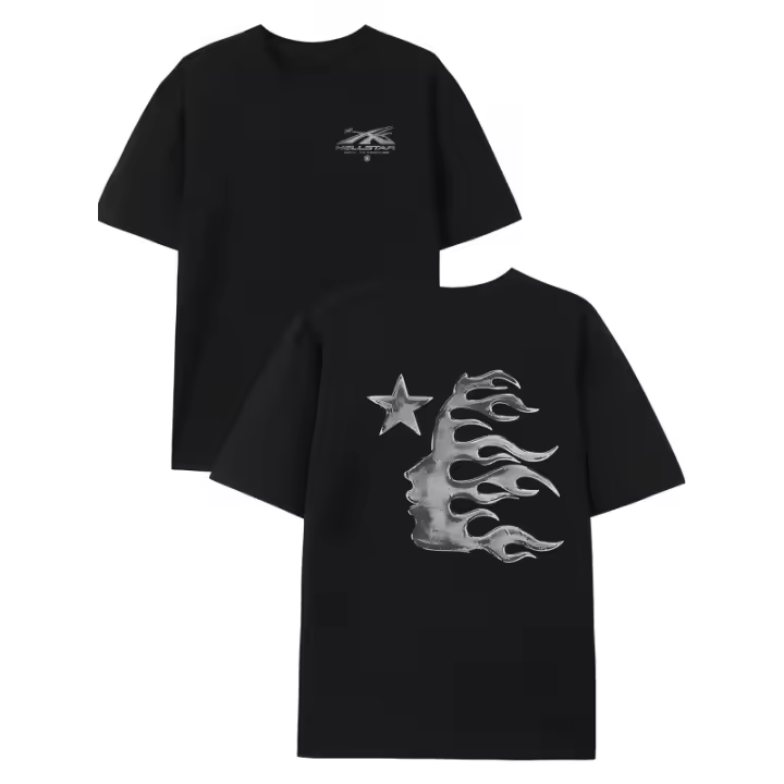 Camiseta de Verano Transpirable con Estampado de Cara Artística y Estrellas - 1
