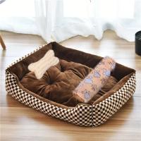 Cama a cuadros café para mascotas, casa versátil para perros pequeños y grandes, perrera acogedora, estera cálida para cachorros - details 2