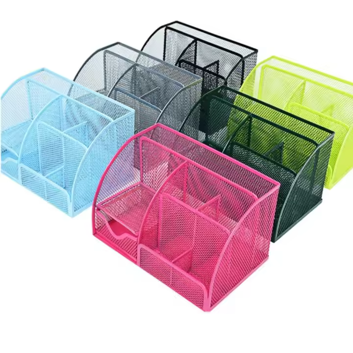 Caja de almacenamiento de malla para oficina, organizador de papelería de Metal con soporte, nuevo - 1