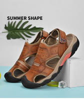Sandalias de cuero genuino de verano para hombre, cómodas sandalias de playa para exteriores, zapatos romanos informales con punta anticolisión para senderismo y viajes - details 2