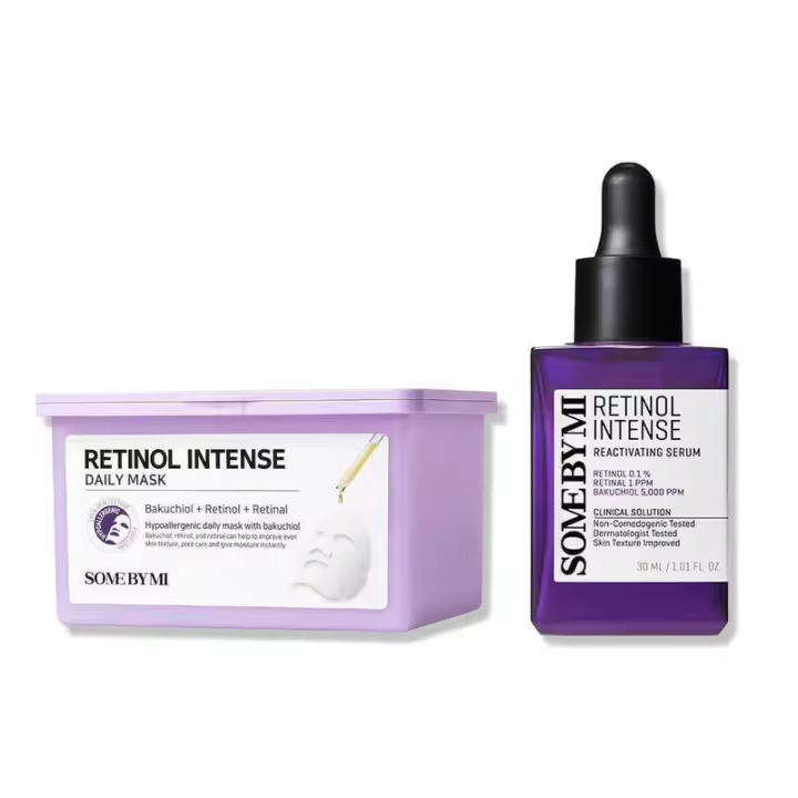 SOME BY MI Intense Reactivating + Mask 1.01Oz+30 Sheets Suero de retinol suave al 0,1% Mascarillas en hoja diarias para textura, elasticidad y - 1