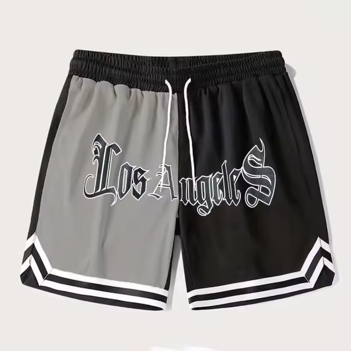 Pantalones Cortos de Tela Elástica de Cuatro Lados para Hombres Gimnasios Góticos Elegantes en Los Ángeles Letras Impresas en Ellos - 1