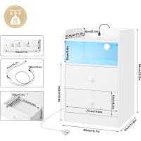 Estación Carga y Luz LED, Mesa Auxiliar con Enchufes, Puertos USB, Mesa Noche Mara con Cajones, 40x35x64 cm, para Dormitorio, Blanca, NTS07ws - details 4