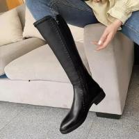 Botas hasta la rodilla para mujer, zapatos sencillos con cremallera, color negro, Otoño e Invierno - details 2